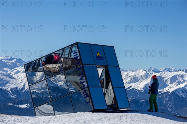 Crystal Cube, restaurant at 2, 600 metres altitude in Serfaus, Fiss, Ladis in winter