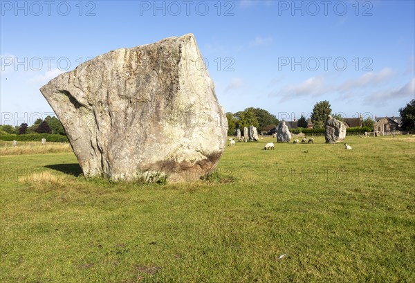 Standing stones in south east quadrant neolithic stone circle henge prehistoric monument, Avebury, Wiltshire, England UK