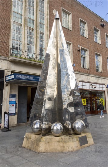 Riddle sculpture by Michael Fairfax, High Street, Exeter city centre, Devon, England, UK