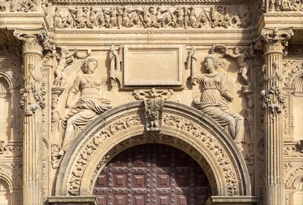 Carved stonework detail, church of Sacred Chapel of El Salvador, Sacra Capilla del Salvador, Ubeda, Spain, Europe