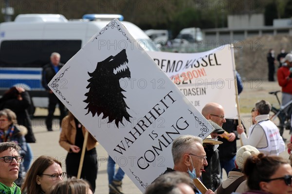 Lateral thinker demonstration in Stuttgart. The motto of the demonstration was Fundamental rights are not negotiable