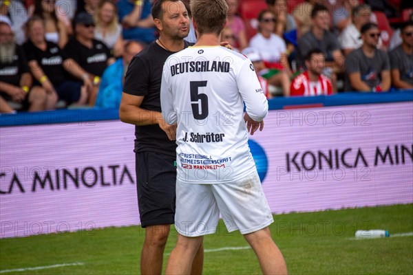 Fistball World Championship from 22 July to 29 July 2023 in Mannheim: The German national team won its opening match against Namibia with 3:0 sets. Here in the picture: Jonas Schroeter from TSV Pfungstadt