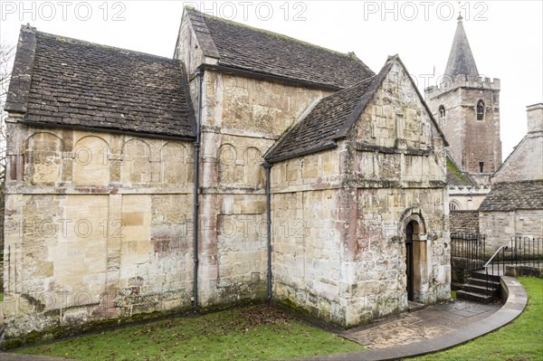 Exterior walls of Saxon building church of Saint Laurence, Bradford on Avon, Wiltshire, England, UK probably built circa 1000 AD