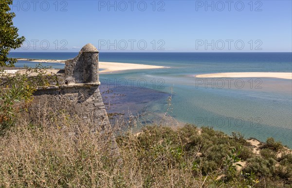 Coastal wooded landscape of pristine beaches and lagoon behind offshore sandbar, Cacela Velha, Vila Real de Santo Antonio, Algarve, Portugal, Southern Europe, Ria Formosa Natural Park, Europe