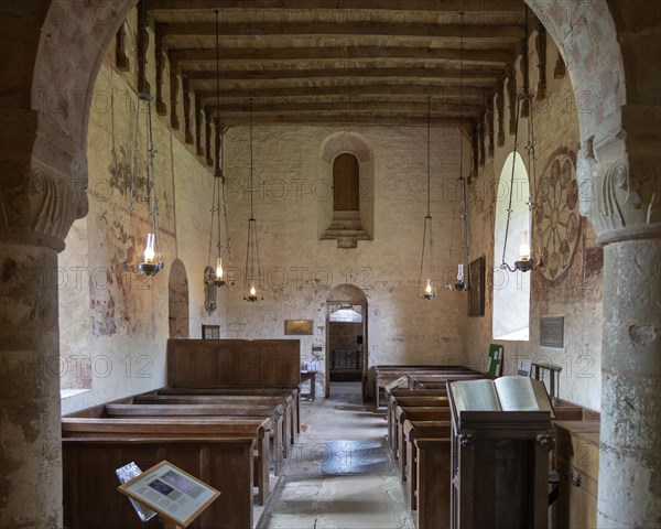 Medieval frescoes church of Saint Mary, Kempley, Gloucestershire, England, UK