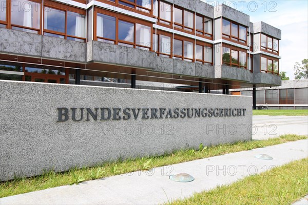 Close-up of the famous stone block in front of the Federal Constitutional Court in Karlsruhe