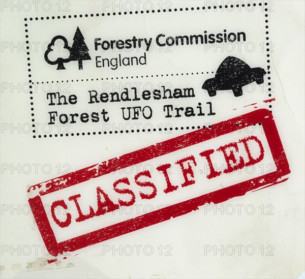 UFO information at supposed landing site, Rendlesham Forest, Suffolk, England, UK