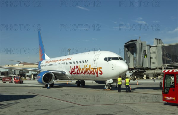 Boeing 737-8K5 Jet2Holidays plane at Malaga airport, Spain, Jet 2 package holidays charter plane, Europe