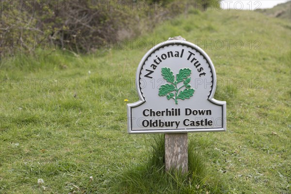 National Trust sign for Cherhill Down and Oldbury Castle, Wiltshire, England, UK