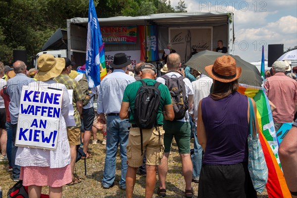 Peace demonstration in front of Ramstein Air Base against war and armament and in favour of diplomacy and negotiations