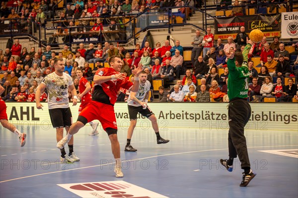 Match scene Eulen Ludwigshafen against HC Elbflorenz 2006 (2. Handballbundesliga, final score 31:29)