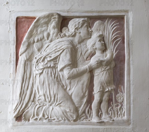 Church of Saint Peter, Blaxhall, Suffolk, England, UK plaster bas-relief angel and child by Ellen Mary Rope