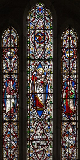 Stained glass window Idmiston church, Wiltshire, 1867 by Ward and, Hughes Saint Paul, Good Shepherd, Saint John