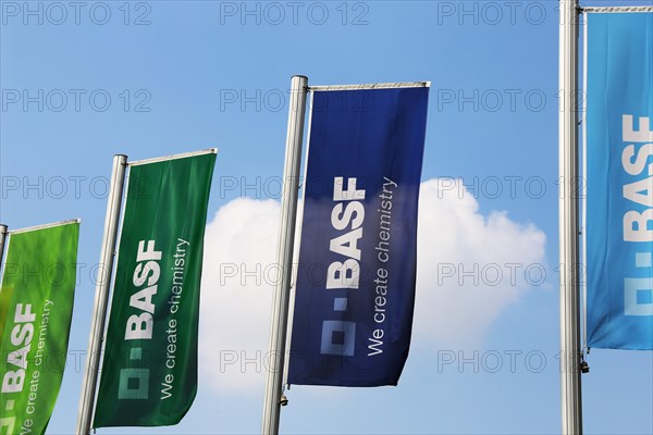 BASF flags at the Ludwigshafen site