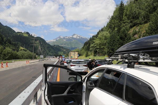 Traffic jam in front of the Gotthard tunnel due to an accident in the tunnel (Switzerland, 06/07/2020)