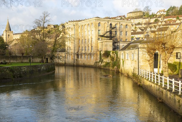 Abbey Mills former industrial mill on River Avon in town of Bradford on Avon, Wiltshire, England, UK