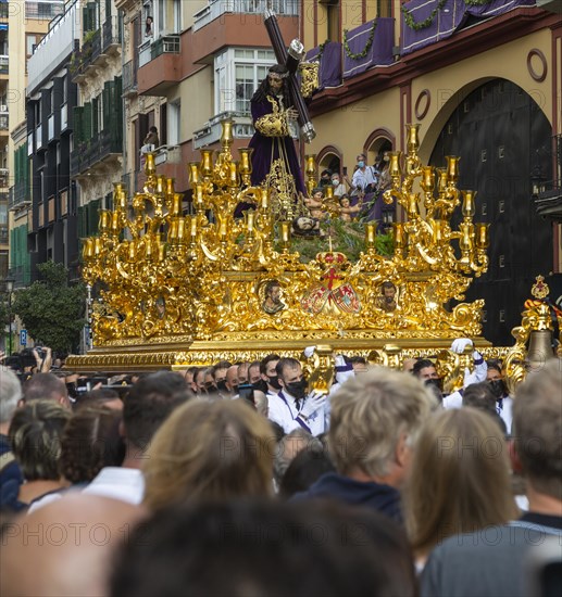 â€˜La Magna: camino de la gloria' religious procession through city streets to commemorate the centenary of brotherhood groups. Malaga, Spain. 30th Oct, 2021 Cofradia de Nuestro Padre Jesus El Rico y Maria Santisima del Amor