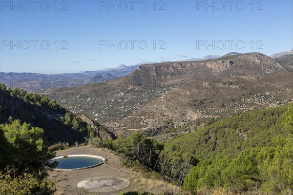 View west from Area Recreativa El Alcazar, Sierra Tejeda natural park, Alcaucin, Axarquia, Andalusia, Spain, Europe