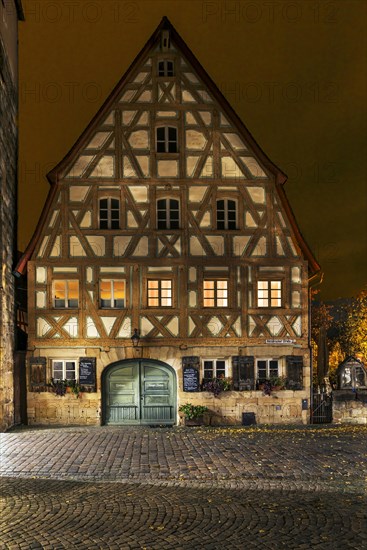 Historic half-timbered house, built in 1799, Hersbrucker Str. 1, Lauf an der Pegnitz, Middle Franconia, Bavaria, Germany, Europe