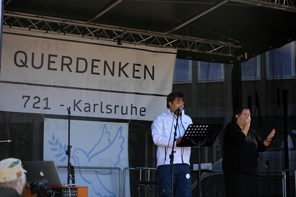 Karlsruhe: Michael Ballweg speaks at the Corona protests against the measures taken by the federal government. The protests were organised by the Querdenken 721 Karlsruhe initiative