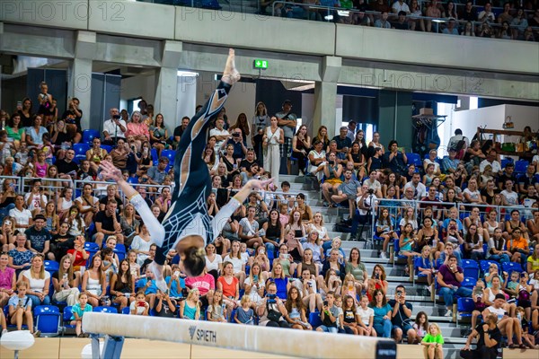 Heidelberg, 9 September 2023: Women's national gymnastics competition in the SNP Dome in Heidelberg. Emma Malewski performs on the balance beam