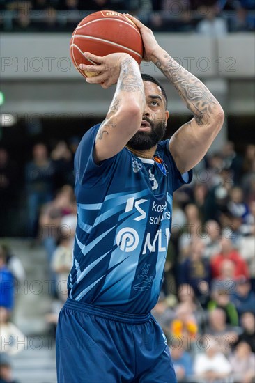 09.02.2024, easy Credit BBL, German Basketball League, Matchday 20) : MLP Academics Heidelberg against Basketball Lions Braunschweig (final score 76:94) . Free throw by Josh Gray (Heidelberg)