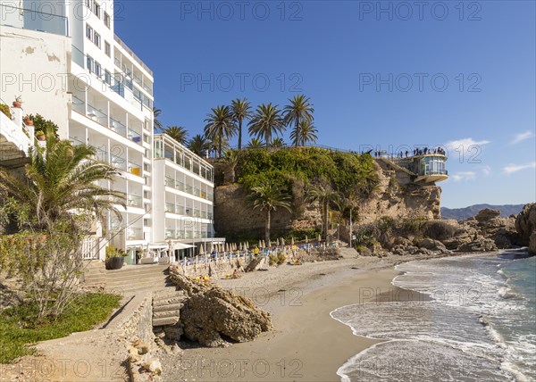 Hotel Balcon de Europa, Playa el Salon sandy beach, Nerja, Andalusia, Spain, Europe