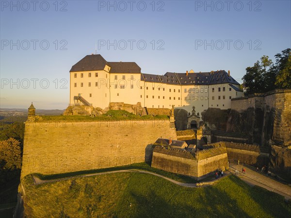 Aerial view of Koenigstein Fortress in Saxon Switzerland, Koenigstein, Saxony, Germany, Europe