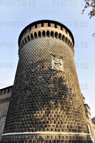 Tower, Fortezza Sforzesco Castle, start of construction 1450, Milan, Milano, Lombardy, Italy, Europe