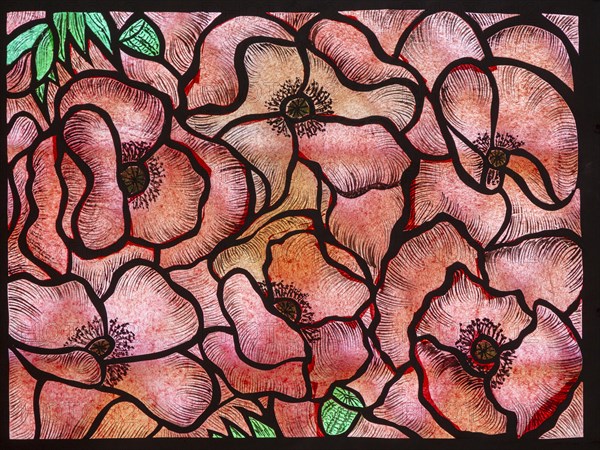 Stained glass memorial window 1918-2018 First World War centenary, Chelsworth church, Suffolk, England, UK by Moya Quinn