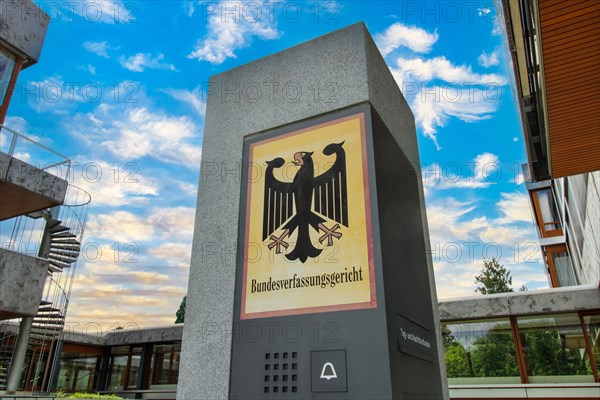 Close-up of the well-known letterbox of the Federal Constitutional Court in Karlsruhe (composing with replaced sky)
