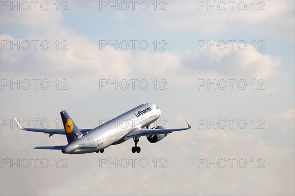 A Lufthansa passenger aircraft takes off from Frankfurt Airport