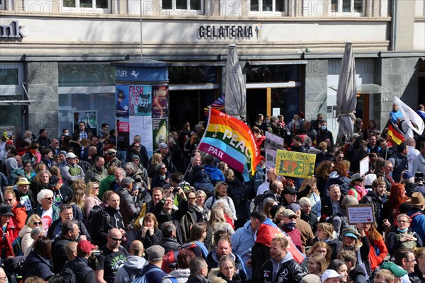 Lateral thinker demonstration in Stuttgart. The motto of the demonstration was Fundamental rights are not negotiable