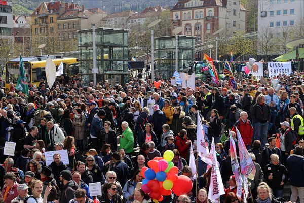 Lateral thinker demonstration in Stuttgart. The motto of the demonstration was Fundamental rights are not negotiable