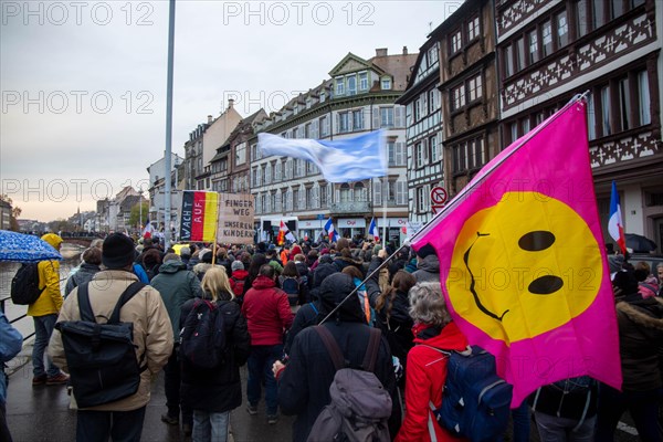 Strasbourg, France: Large demonstration for freedom against the corona measures and the vaccination pressure in France, Germany and other parts of Europe. The demonstration was organised by the peace initiative Europeansunited