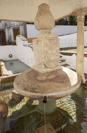 Historic public water supply from fountain in street square of former Jewish area, the Judiara, Castelo de Vide, Alto Alentejo, Portugal, southern Europe, Europe