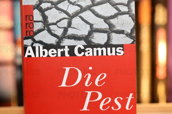 Close-up of the novel The Plague by Albert Camus