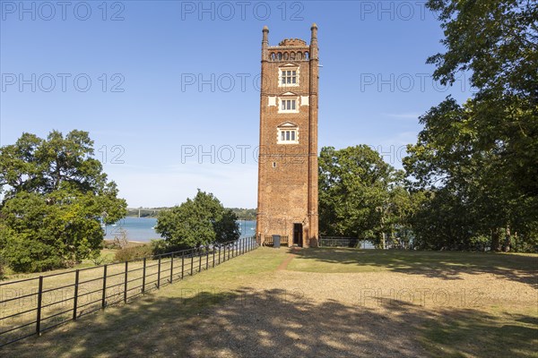 Freston Tower, a six-storey red brick Tudor folly built in 1570s, near Ipswich, Suffolk, England, UK