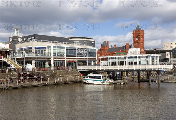 Leisure buildings and restaurants Cardiff Bay redevelopment at Mermaid Quay, Cardiff, South Wales, UK