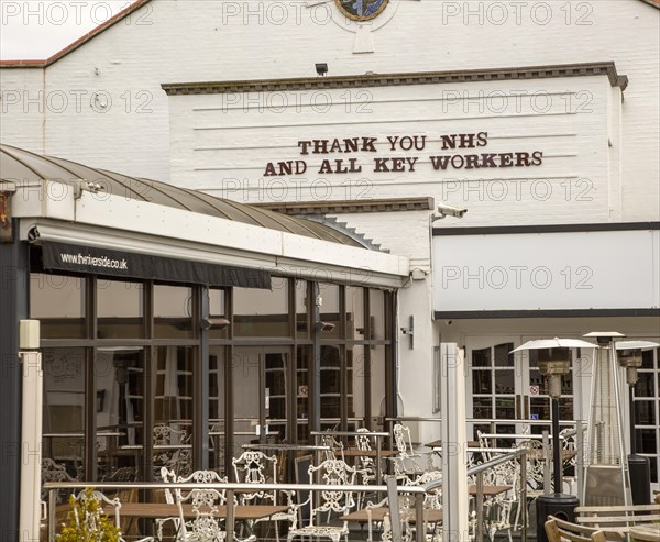 Thank you NHS and all Key Workers notice on cinema, Woodbridge, Suffolk, England, UK