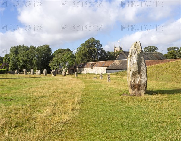 Standing stones in north west quadrant neolithic stone circle henge prehistoric monument, Avebury, Wiltshire, England UK