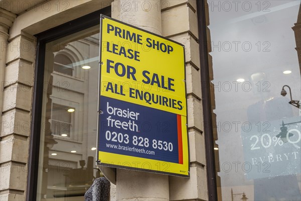 Prime shop lease for sale Brasier Freeth estate agency sign, Newbury, Berkshire, England, UK