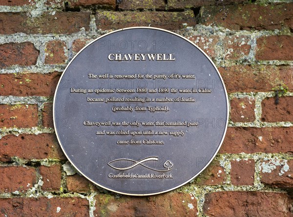 Chaveywell spring information notice plaque, Calne, Wiltshire, England, UK 19th century town water supply