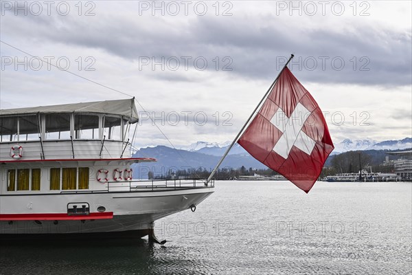 Ship Swiss flag Lucerne, Switzerland, Europe