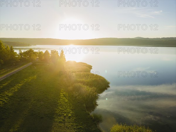 Lake Berzdorf is located on the southern city limits of Goerlitz in Upper Lusatia. It consists of the residual hole of the former Berzdorf open-cast lignite mine, which was flooded from 2002 to early 2013, Goerlitz, Saxony, Germany, Europe