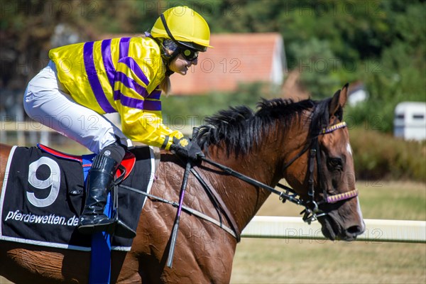 Race day at the racecourse in Hassloch, Palatinate. Galloping out after the Mueller Bau GmbH Prize (category E, 1, 400 metres) . Here Anna-Lena Weidler on Jazzy Socks