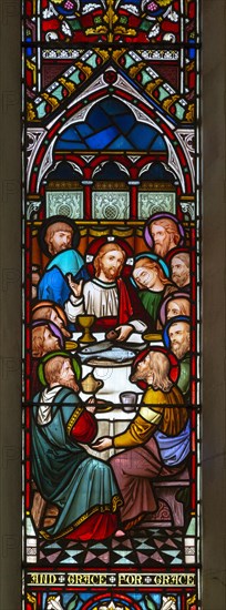 Stained glass window Waldringfield church, Suffolk, England, UK Jesus Christ and Last Supper c 1864 by Lavers and Barraud