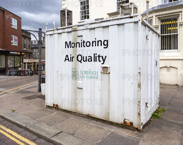 Air quality monitoring unit in city centre, Norwich, Norfolk, England, UK