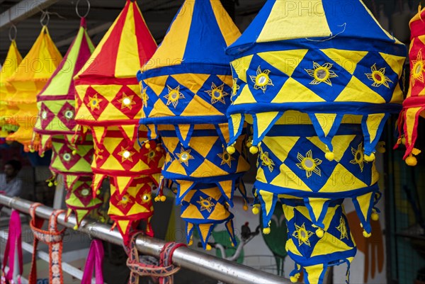 Traditional colorful Kandeel lanterns, Fort Kochi, Cochin, Kerala, India, Asia