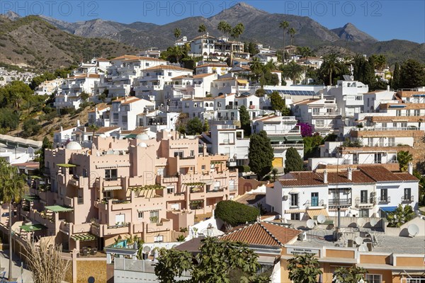 Villas apartments housing and tourist accommodation, Playa de Burriana, Nerja, Andalusia, Spain, Europe